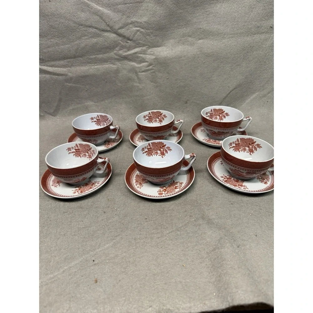 Spode Fine Stone Fitzhugh Red Cup and Saucer Lot of‎ 6